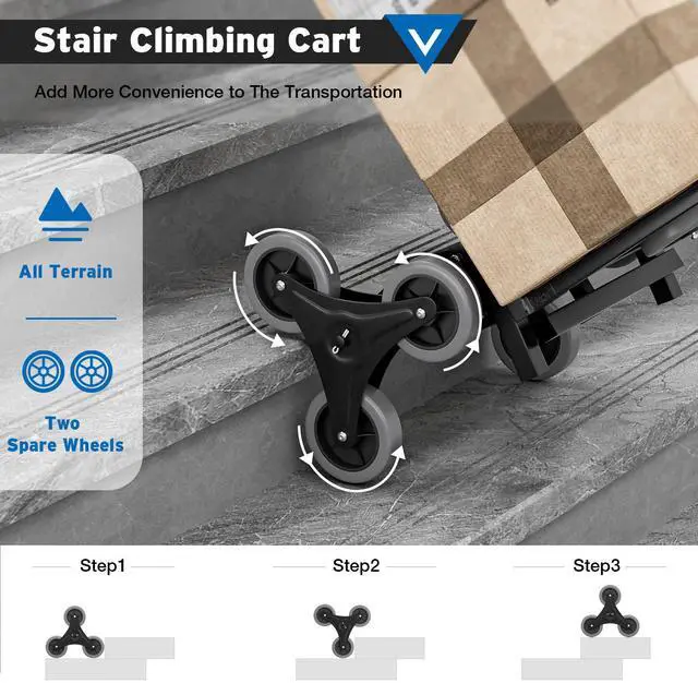 Alt view image 4 of 7 - Stair Climbing Dolly Cart with 330 lbs Capacity, Heavy Duty Stair Climber Cart with Rope and Telescoping Handle, Foldable Hand Truck with Wheels for Shopping, Moving