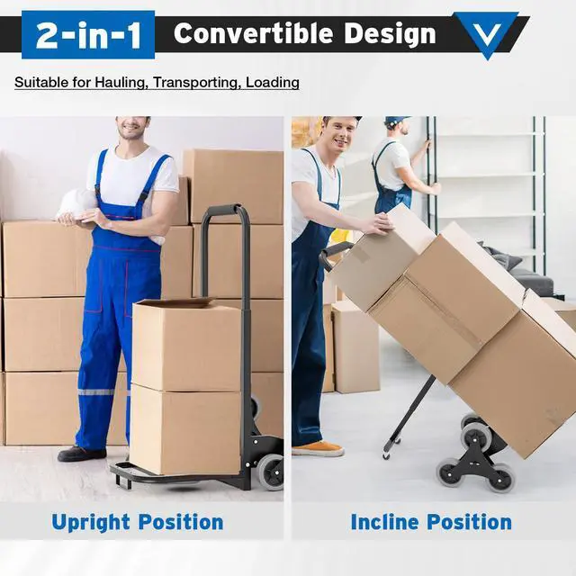 Alt view image 5 of 7 - Stair Climbing Dolly Cart with 330 lbs Capacity, Heavy Duty Stair Climber Cart with Rope and Telescoping Handle, Foldable Hand Truck with Wheels for Shopping, Moving