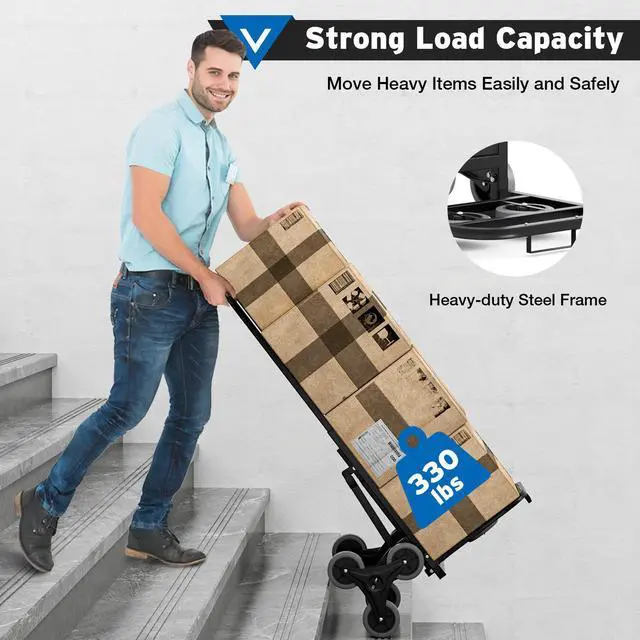 Alt view image 3 of 7 - Stair Climbing Dolly Cart with 330 lbs Capacity, Heavy Duty Stair Climber Cart with Rope and Telescoping Handle, Foldable Hand Truck with Wheels for Shopping, Moving