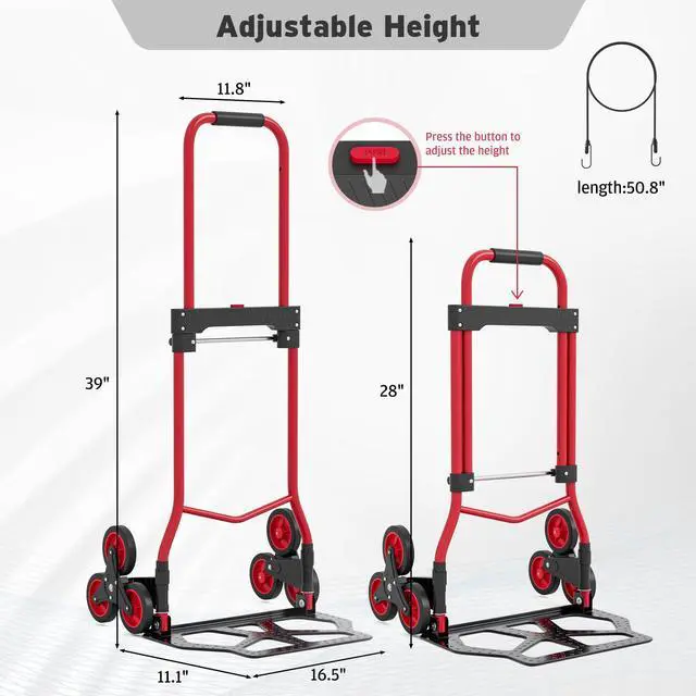 Alt view image 2 of 7 - Stair Climbing Dolly Cart with 220 lbs Capacity, Stair Climber Cart with Rope and Telescoping Handle, Foldable Hand Truck with Wheels for Shopping, Moving