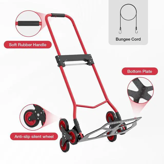 Alt view image 5 of 7 - Stair Climbing Dolly Cart with 220 lbs Capacity, Stair Climber Cart with Rope and Telescoping Handle, Foldable Hand Truck with Wheels for Shopping, Moving