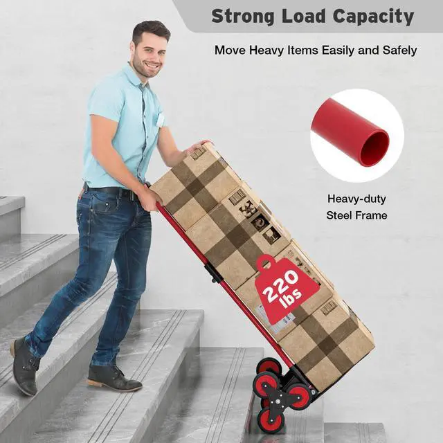 Alt view image 3 of 7 - Stair Climbing Dolly Cart with 220 lbs Capacity, Stair Climber Cart with Rope and Telescoping Handle, Foldable Hand Truck with Wheels for Shopping, Moving