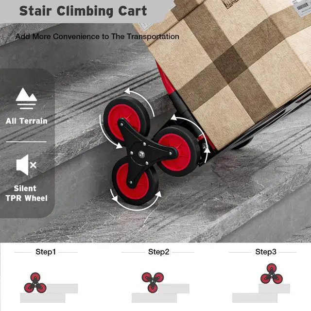 Alt view image 4 of 7 - Stair Climbing Dolly Cart with 220 lbs Capacity, Stair Climber Cart with Rope and Telescoping Handle, Foldable Hand Truck with Wheels for Shopping, Moving