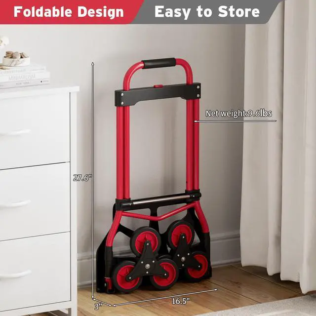 Alt view image 6 of 7 - Stair Climbing Dolly Cart with 220 lbs Capacity, Stair Climber Cart with Rope and Telescoping Handle, Foldable Hand Truck with Wheels for Shopping, Moving