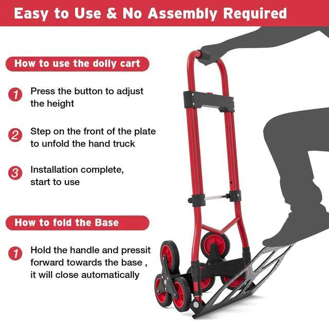 Alt view image 7 of 7 - Stair Climbing Dolly Cart with 220 lbs Capacity, Stair Climber Cart with Rope and Telescoping Handle, Foldable Hand Truck with Wheels for Shopping, Moving