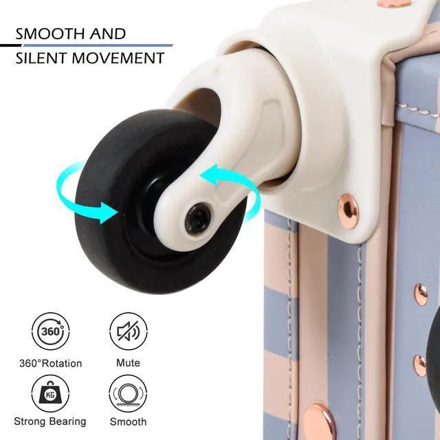 Alt view image 4 of 7 - Apelila 2 Piece Vintage Luggage Set (Pink, 20"+12") PU Leather Luggage with Spinner Wheels, Lightweight Suitcase for Travel Creamy Blue