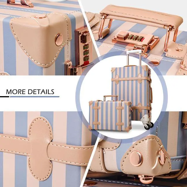 Alt view image 2 of 7 - Apelila 2 Piece Vintage Luggage Set (Pink, 20"+12") PU Leather Luggage with Spinner Wheels, Lightweight Suitcase for Travel Creamy Blue