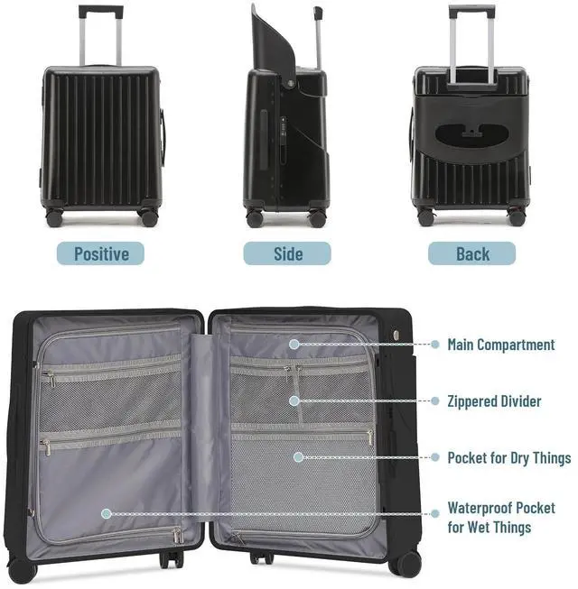 Alt view image 2 of 7 - 20" Carry On Luggage with Foldable Seat for Child and Adult,TSA Lock Lockable 360° Spinner Wheels Kid Luggage,Travel Suitcase Safety Seatbelt Free Luggage Cover Black