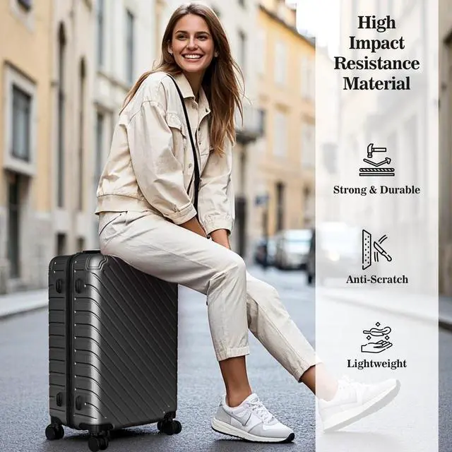 Alt view image 3 of 7 - Apelila 4 Piece Hardshell Luggage Sets,Travel Suitcase,Carry On Luggage with Spinner Wheels Free Cover&Hanger Inside Black