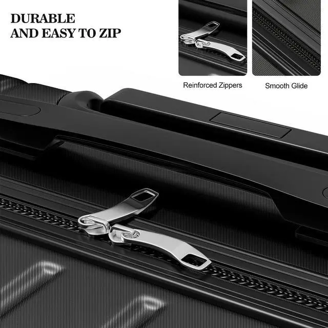 Alt view image 6 of 7 - Apelila 4 Piece Hardshell Luggage Sets,Travel Suitcase,Carry On Luggage with Spinner Wheels Free Cover&Hanger Inside Black