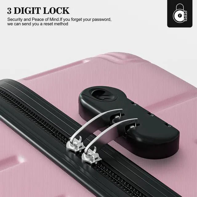 Alt view image 5 of 7 - Apelila 4 Piece Hardshell Luggage Sets,Travel Suitcase,Carry On Luggage with Spinner Wheels Free Cover&Hanger Inside Light Pink