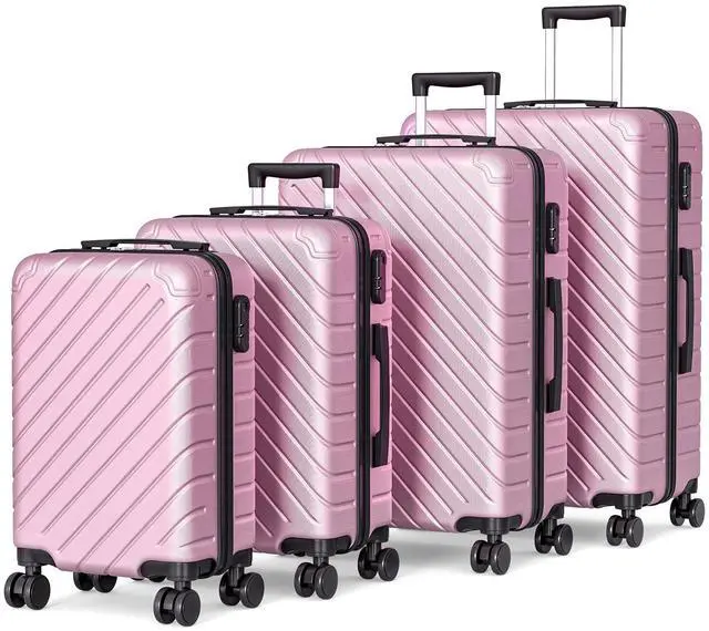 Main image of Apelila 4 Piece Hardshell Luggage Sets,Travel Suitcase,Carry On Luggage with Spinner Wheels Free Cover&Hanger Inside Light Pink