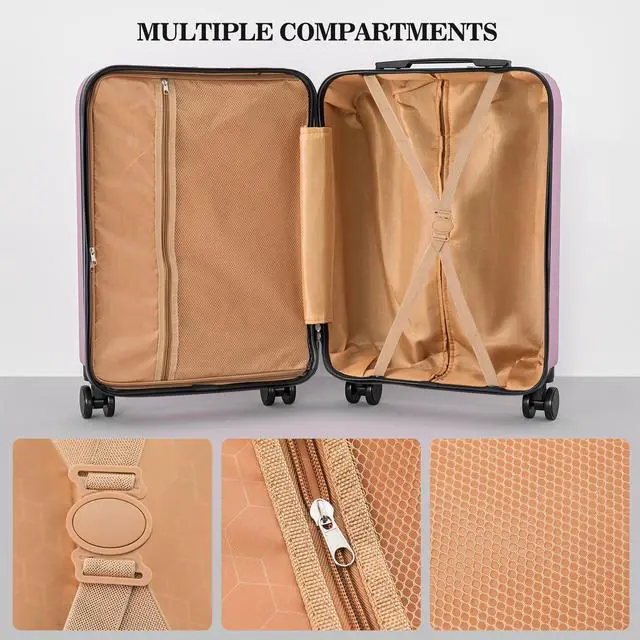 Alt view image 7 of 7 - Apelila 4 Piece Hardshell Luggage Sets,Travel Suitcase,Carry On Luggage with Spinner Wheels Free Cover&Hanger Inside Light Pink