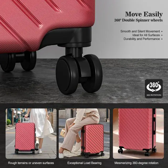 Alt view image 2 of 7 - Apelila 4 Piece Hardshell Luggage Sets,Travel Suitcase,Carry On Luggage with Spinner Wheels Free Cover&Hanger Inside Green Wine