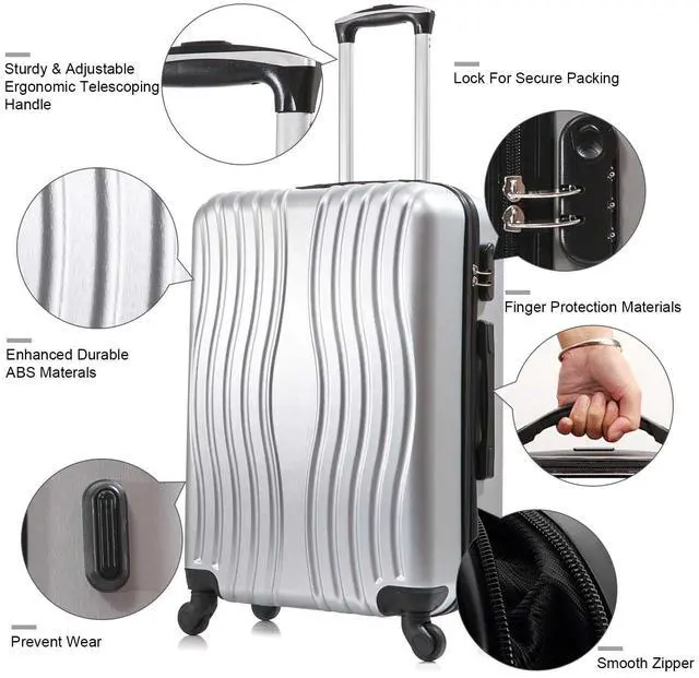 Alt view image 2 of 7 - Apelila 4 Piece Hardshell Luggage Set (18", 20", 24", 28") w/ Corner Guards  Lightweight Nestable Family Suitcases, 360° Wheels & Wet-Dry Compartment Silver