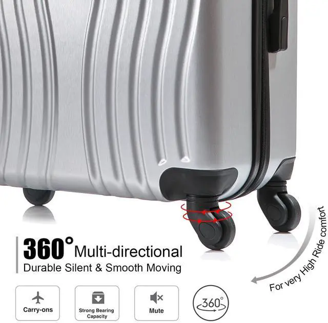 Alt view image 3 of 7 - Apelila 4 Piece Hardshell Luggage Set (18", 20", 24", 28") w/ Corner Guards  Lightweight Nestable Family Suitcases, 360° Wheels & Wet-Dry Compartment Silver