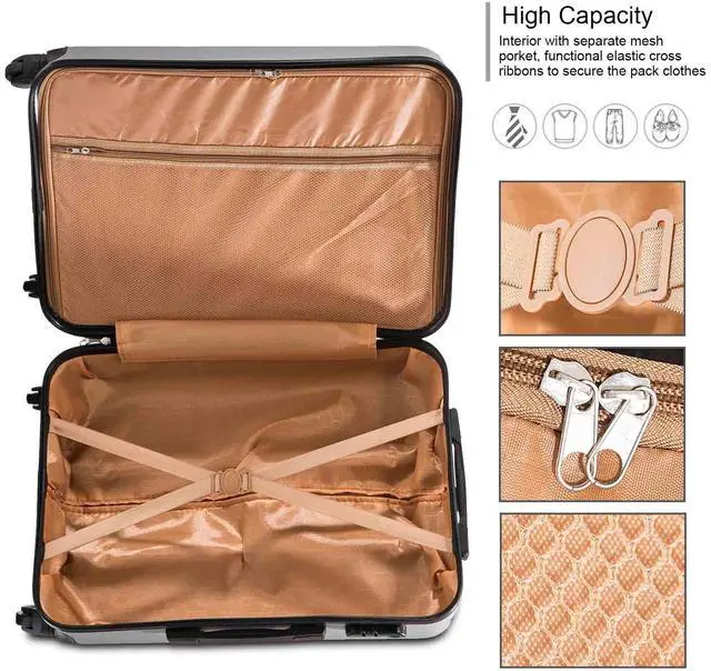 Alt view image 4 of 7 - Apelila 4 Piece Hardshell Luggage Set (18", 20", 24", 28") w/ Corner Guards  Lightweight Nestable Family Suitcases, 360° Wheels & Wet-Dry Compartment Silver