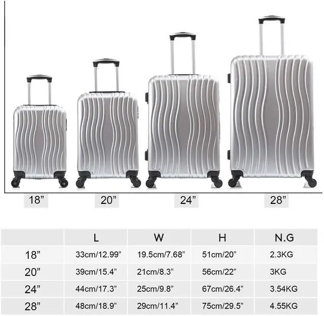 Alt view image 5 of 7 - Apelila 4 Piece Hardshell Luggage Set (18", 20", 24", 28") w/ Corner Guards  Lightweight Nestable Family Suitcases, 360° Wheels & Wet-Dry Compartment Silver