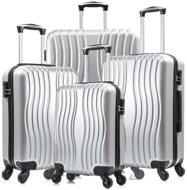 Main image of Apelila 4 Piece Hardshell Luggage Set (18", 20", 24", 28") w/ Corner Guards  Lightweight Nestable Family Suitcases, 360° Wheels & Wet-Dry Compartment Silver