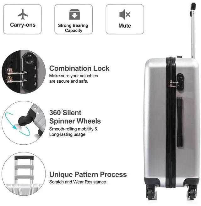 Alt view image 6 of 7 - Apelila 4 Piece Hardshell Luggage Set (18", 20", 24", 28") w/ Corner Guards  Lightweight Nestable Family Suitcases, 360° Wheels & Wet-Dry Compartment Silver