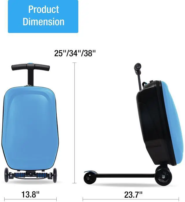 Alt view image 7 of 7 - Apelila 20" Scooter Suitcase for Kids, 2-in-1 Ride On Luggage with Wheels for Boys & Girls Ages 4-15, Foldable Hardshell Carry On Lightweight Travel Suitcase for Airplane