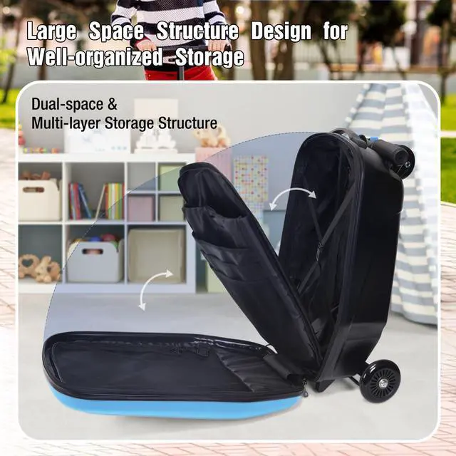 Alt view image 2 of 7 - Apelila 20" Scooter Suitcase for Kids, 2-in-1 Ride On Luggage with Wheels for Boys & Girls Ages 4-15, Foldable Hardshell Carry On Lightweight Travel Suitcase for Airplane