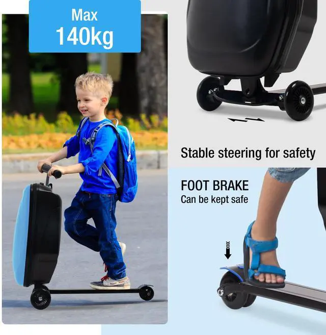 Alt view image 4 of 7 - Apelila 20" Scooter Suitcase for Kids, 2-in-1 Ride On Luggage with Wheels for Boys & Girls Ages 4-15, Foldable Hardshell Carry On Lightweight Travel Suitcase for Airplane