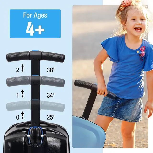 Alt view image 3 of 7 - Apelila 20" Scooter Suitcase for Kids, 2-in-1 Ride On Luggage with Wheels for Boys & Girls Ages 4-15, Foldable Hardshell Carry On Lightweight Travel Suitcase for Airplane