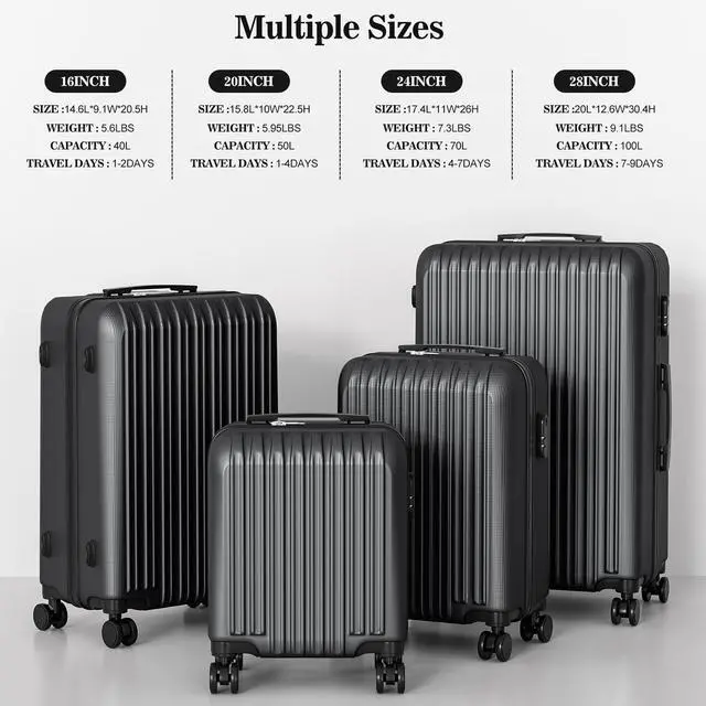 Alt view image 6 of 7 - Apelila 4PC 18-28 Inch Hardshell Luggage ABS Luggages Sets With Spinner Wheels Hard Shell Spinner Carry On Suitcase