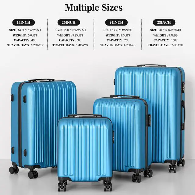 Alt view image 4 of 7 - Apelila 4PC 18-28 Inch Hardshell Luggage ABS Luggages Sets With Spinner Wheels Hard Shell Spinner Carry On Suitcase
