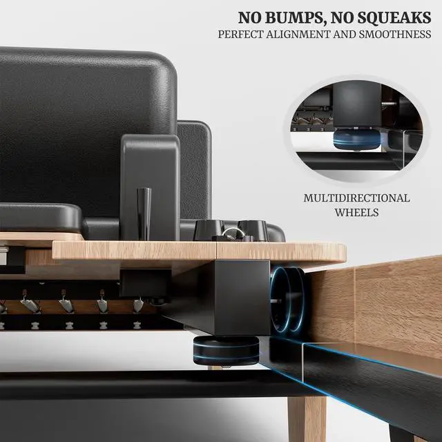 Alt view image 7 of 7 - Oarlike Wooden Pilates Reformer Machine 91" Foldable Home Gym Equipment with Adjustable Height, 500LBS Capacity, Jump Board & Smooth Wheels for Core Training