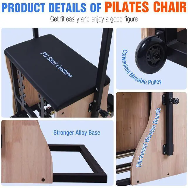 Alt view image 4 of 7 - Pilates Chair for Yoga Fitness Pilates Reformer Machine with Adjustable Resistance Springs  Split Pedal,Handles, Home Gym Equipment for Yoga, Core Training & Rehabilitation, Includes Non-slip Socks