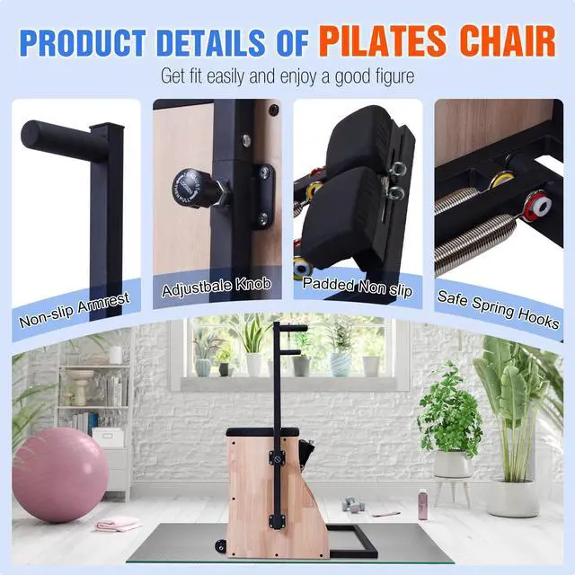 Alt view image 2 of 7 - Pilates Chair for Yoga Fitness Pilates Reformer Machine with Adjustable Resistance Springs  Split Pedal,Handles, Home Gym Equipment for Yoga, Core Training & Rehabilitation, Includes Non-slip Socks