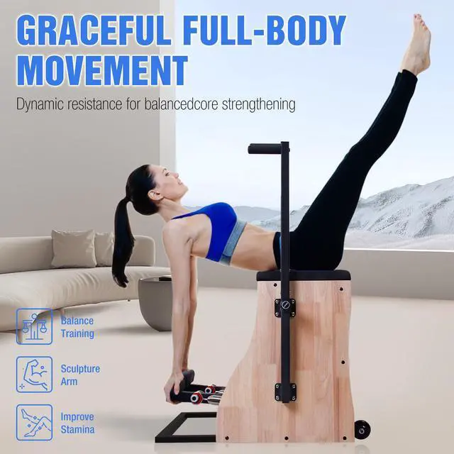 Main image of Pilates Chair for Yoga Fitness Pilates Reformer Machine with Adjustable Resistance Springs  Split Pedal,Handles, Home Gym Equipment for Yoga, Core Training & Rehabilitation, Includes Non-slip Socks