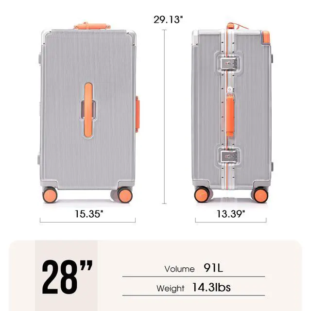 Alt view image 7 of 7 - Apelila 28 Inch Large Checked Luggage, Wide Handle Hardshell Suitcase with 8 Spinner Wheels, 116L Capacity for Family & International Travel, Cruise & Airline Approved, TSA Lock Silver
