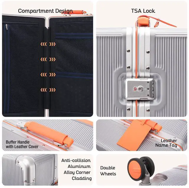 Alt view image 2 of 7 - Apelila 28 Inch Large Checked Luggage, Wide Handle Hardshell Suitcase with 8 Spinner Wheels, 116L Capacity for Family & International Travel, Cruise & Airline Approved, TSA Lock Silver