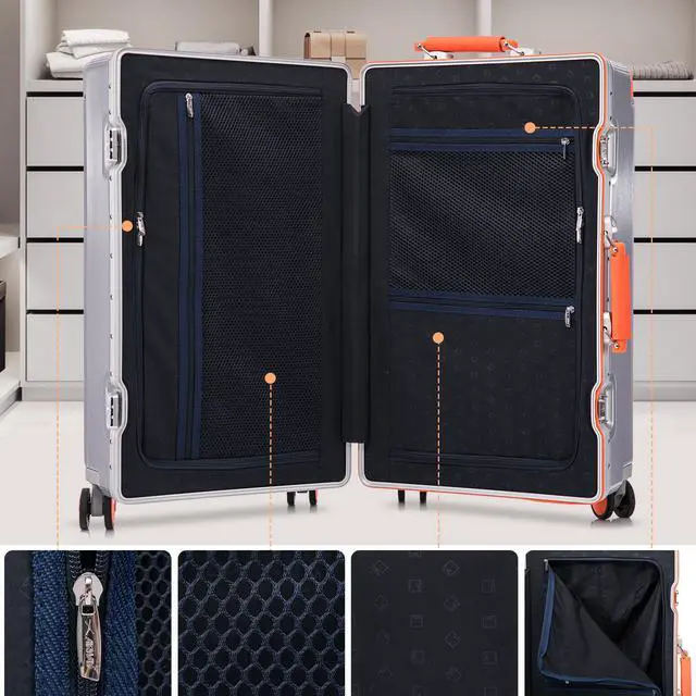 Alt view image 3 of 7 - Apelila 28 Inch Large Checked Luggage, Wide Handle Hardshell Suitcase with 8 Spinner Wheels, 116L Capacity for Family & International Travel, Cruise & Airline Approved, TSA Lock Silver