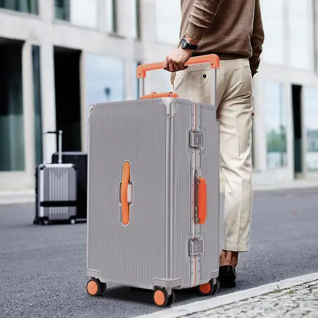 Alt view image 6 of 7 - Apelila 28 Inch Large Checked Luggage, Wide Handle Hardshell Suitcase with 8 Spinner Wheels, 116L Capacity for Family & International Travel, Cruise & Airline Approved, TSA Lock Silver