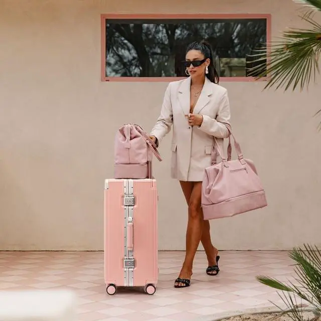 Alt view image 6 of 7 - Apelila 28 Inch Large Checked Luggage, Wide Handle Hardshell Suitcase with 8 Spinner Wheels, 116L Capacity for Family & International Travel, Cruise & Airline Approved, TSA Lock Pink