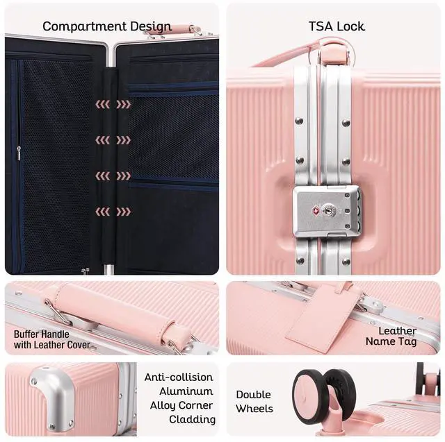 Alt view image 2 of 7 - Apelila 28 Inch Large Checked Luggage, Wide Handle Hardshell Suitcase with 8 Spinner Wheels, 116L Capacity for Family & International Travel, Cruise & Airline Approved, TSA Lock Pink