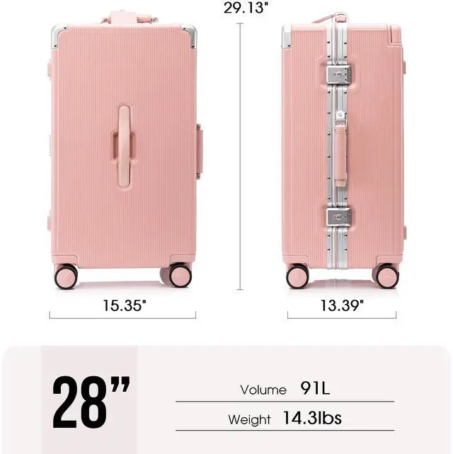 Alt view image 7 of 7 - Apelila 28 Inch Large Checked Luggage, Wide Handle Hardshell Suitcase with 8 Spinner Wheels, 116L Capacity for Family & International Travel, Cruise & Airline Approved, TSA Lock Pink