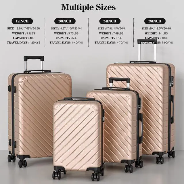 Alt view image 7 of 7 - Apelila 4-Piece Expandable Suitcase Set with TSA Lock, 20% More Capacity, 360° Spinner Wheels, Lightweight Hardshell Luggage Sets for Women & Men