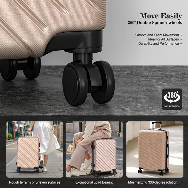 Alt view image 5 of 7 - Apelila 4-Piece Expandable Suitcase Set with TSA Lock, 20% More Capacity, 360° Spinner Wheels, Lightweight Hardshell Luggage Sets for Women & Men