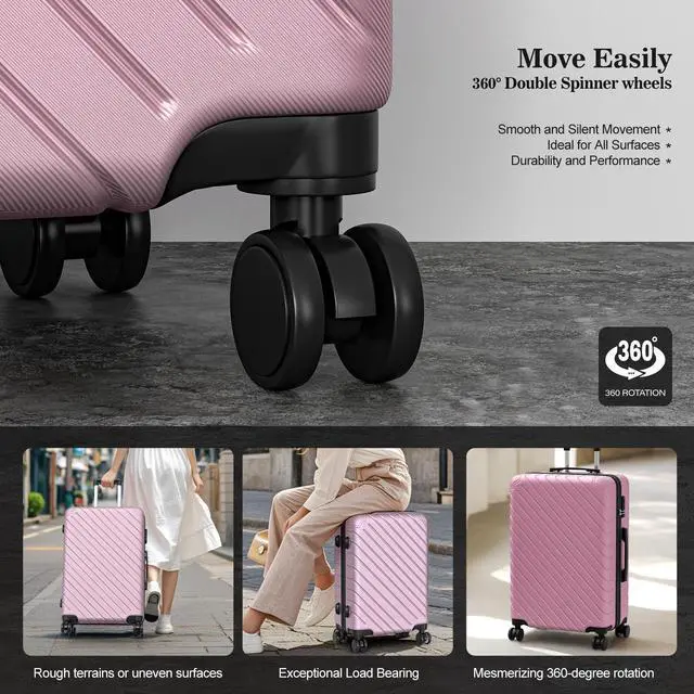Alt view image 4 of 7 - Apelila 4-Piece Expandable Suitcase Set with TSA Lock, 20% More Capacity, 360° Spinner Wheels, Lightweight Hardshell Luggage Sets for Women & Men Light Pink