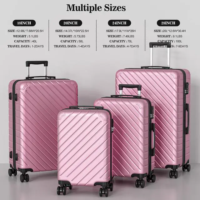 Alt view image 5 of 7 - Apelila 4-Piece Expandable Suitcase Set with TSA Lock, 20% More Capacity, 360° Spinner Wheels, Lightweight Hardshell Luggage Sets for Women & Men Light Pink
