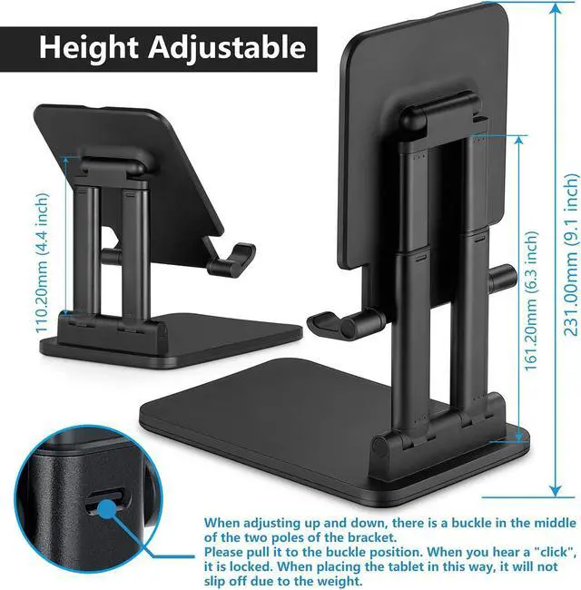 Alt view image 4 of 6 - Pepper Jobs Tablet Holder Solid Sturdy Stand, Dual Tube Foldable for Ipad Pro Holder Stand, Universal Tablet Stand, Portable Monitor Stand Adjustable Height and Viewing Angle Extremely Stable (Black)