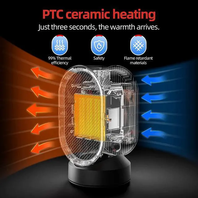 Alt view image 2 of 7 - Portable Space Heater, NOZZKOOP Personal Desk Heater for office, Small heater with tip over and Overheat Protection, KIOUDlC Oscillating Electric Ceramic Space Heater for indoor use and bedroom