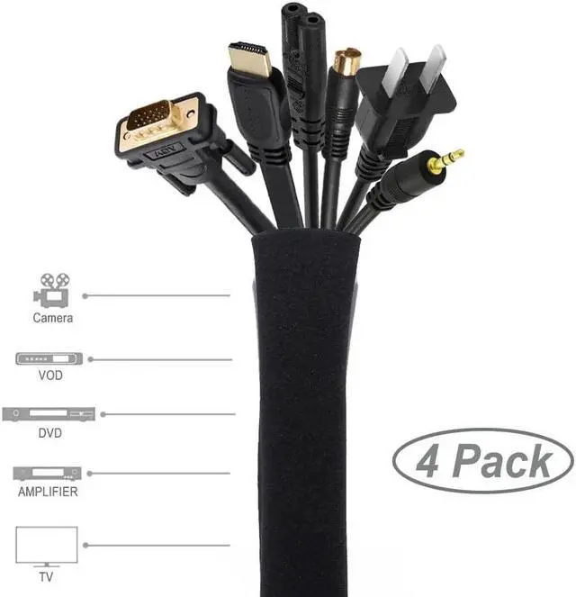 Alt view image 2 of 7 - 4 Pack JOTO Cable Management Sleeve, 19-20 Inch Cord Organizer System with Zipper for TV Computer Office Home Entertainment, Flexible Cable Sleeve Wrap Cover Wire Hider System -Black