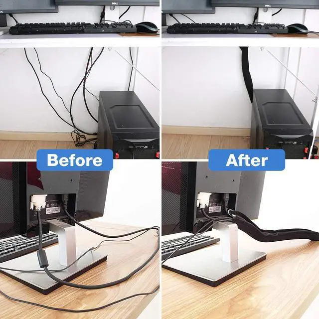 Alt view image 5 of 7 - 4 Pack JOTO Cable Management Sleeve, 19-20 Inch Cord Organizer System with Zipper for TV Computer Office Home Entertainment, Flexible Cable Sleeve Wrap Cover Wire Hider System -Black