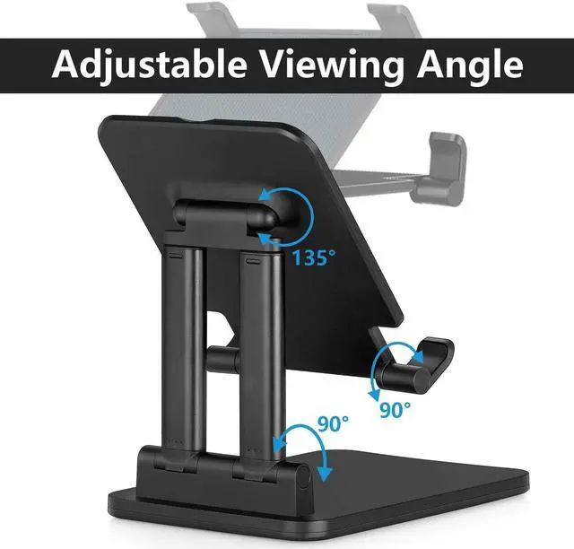 Alt view image 3 of 6 - Pepper Jobs Tablet Holder Solid Sturdy Stand, Dual Tube Foldable for Ipad Pro Holder Stand, Universal Tablet Stand, Portable Monitor Stand Adjustable Height and Viewing Angle Extremely Stable (Black)
